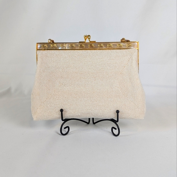 Vintage Walborg Beaded Evening Wrist Bag Clutch Floral White Ivory Wedding Bride - Picture 6 of 10